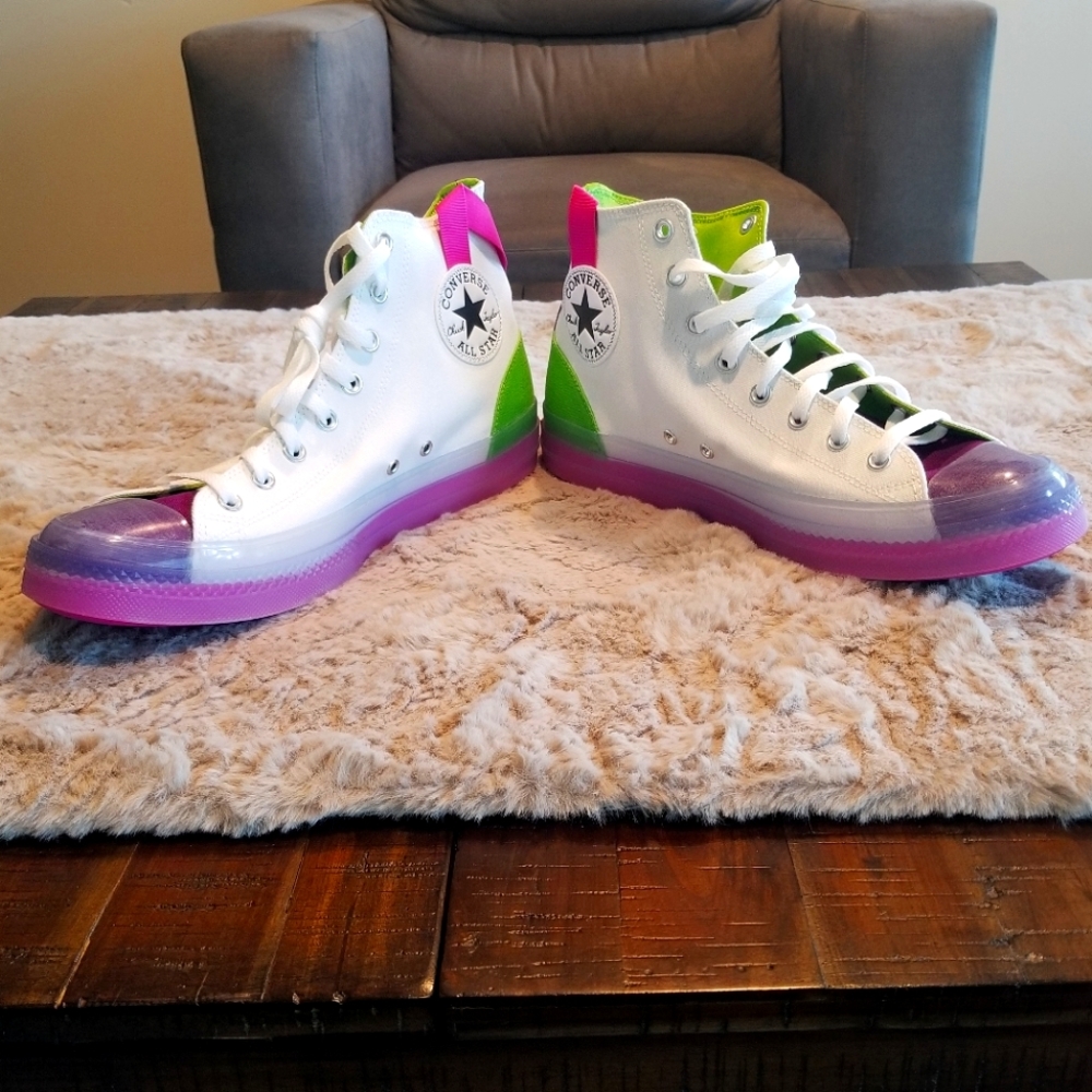 Mens Converse Chuck Taylor (White, Purple, Green) New Size 12